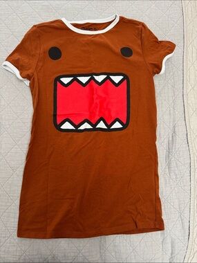 Hot Topic Brown Domo Face Tee with Red Mouth and White Trim